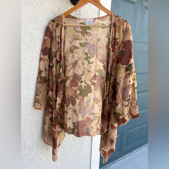 Color Me Cotton Floral Open Front Cardigan Size Large - Picture 1 of 6
